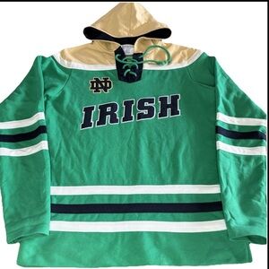 Champion Notre Dame Fighting Irish Hockey Jersey Hoodie Tie Up Embroidered